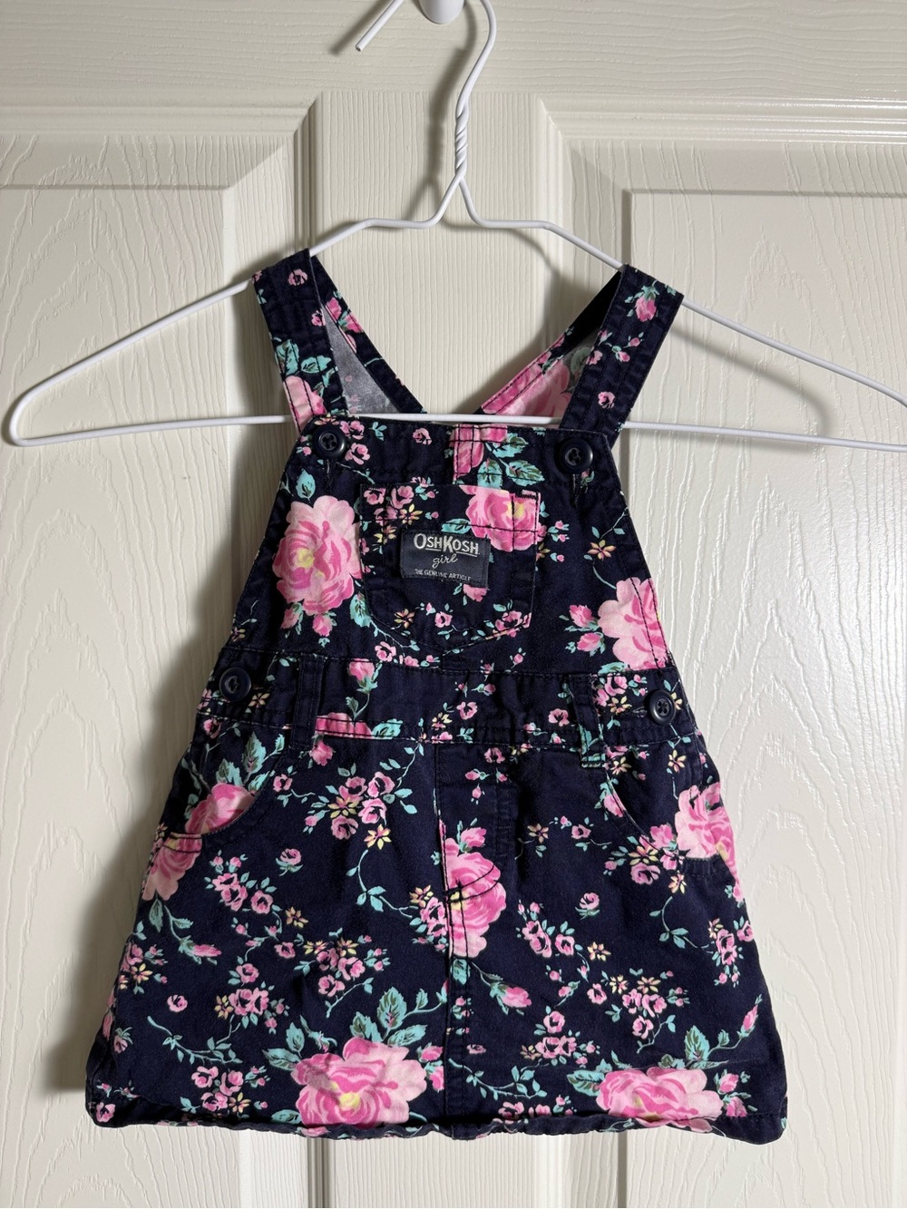 OshKosh B'gosh Navy Floral Pink Overall Dress